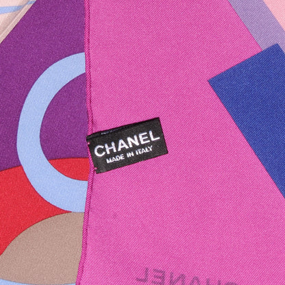 Chanel Silk CC Abstract Floral Square Scarf Pink Purple 4 of 5