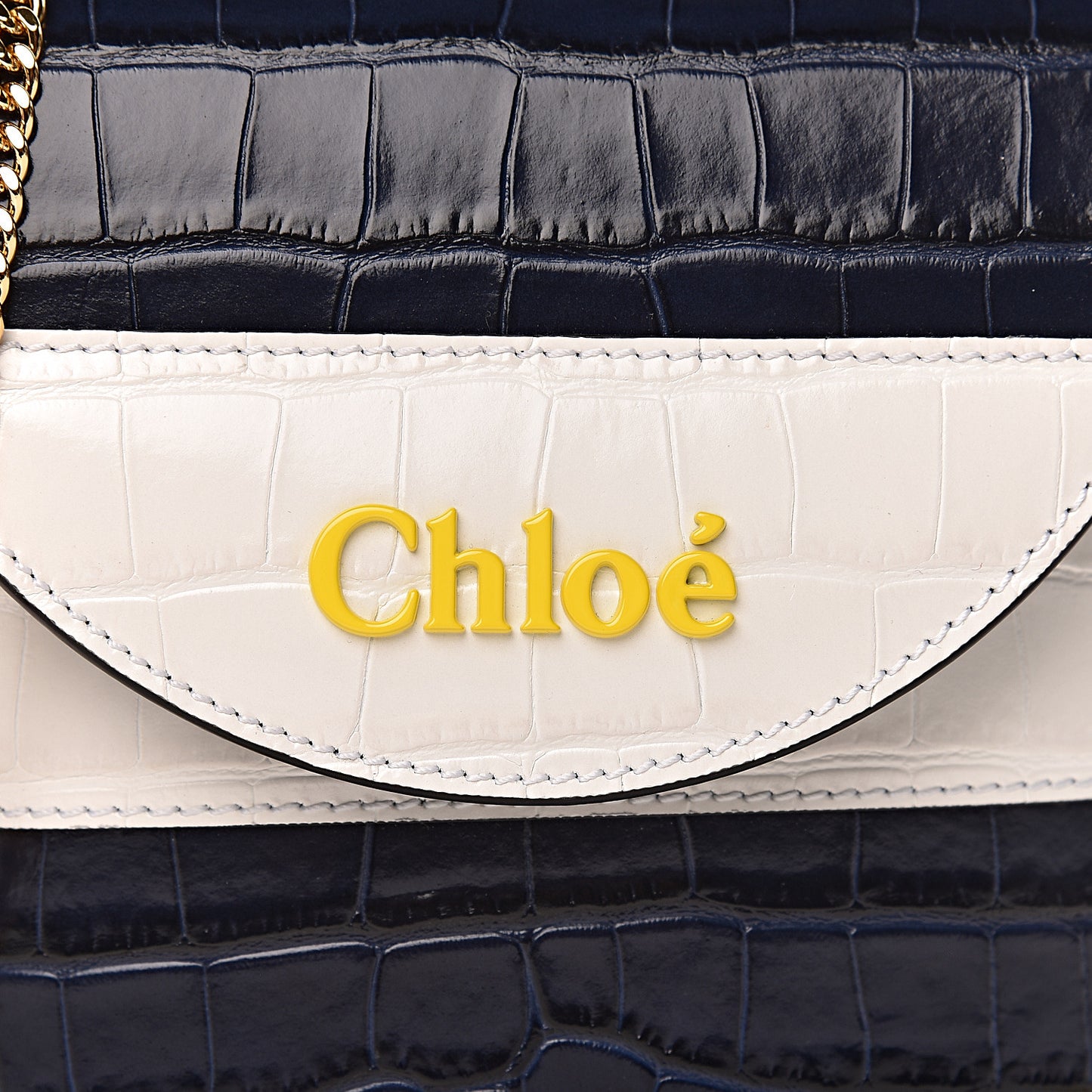 Calfskin Crocodile Embossed Small Aby Lock Full Blue