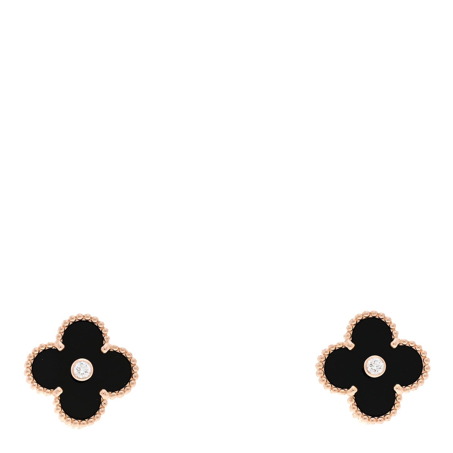 18K Rose Gold Diamond Black Onyx Vintage Alhambra Earrings