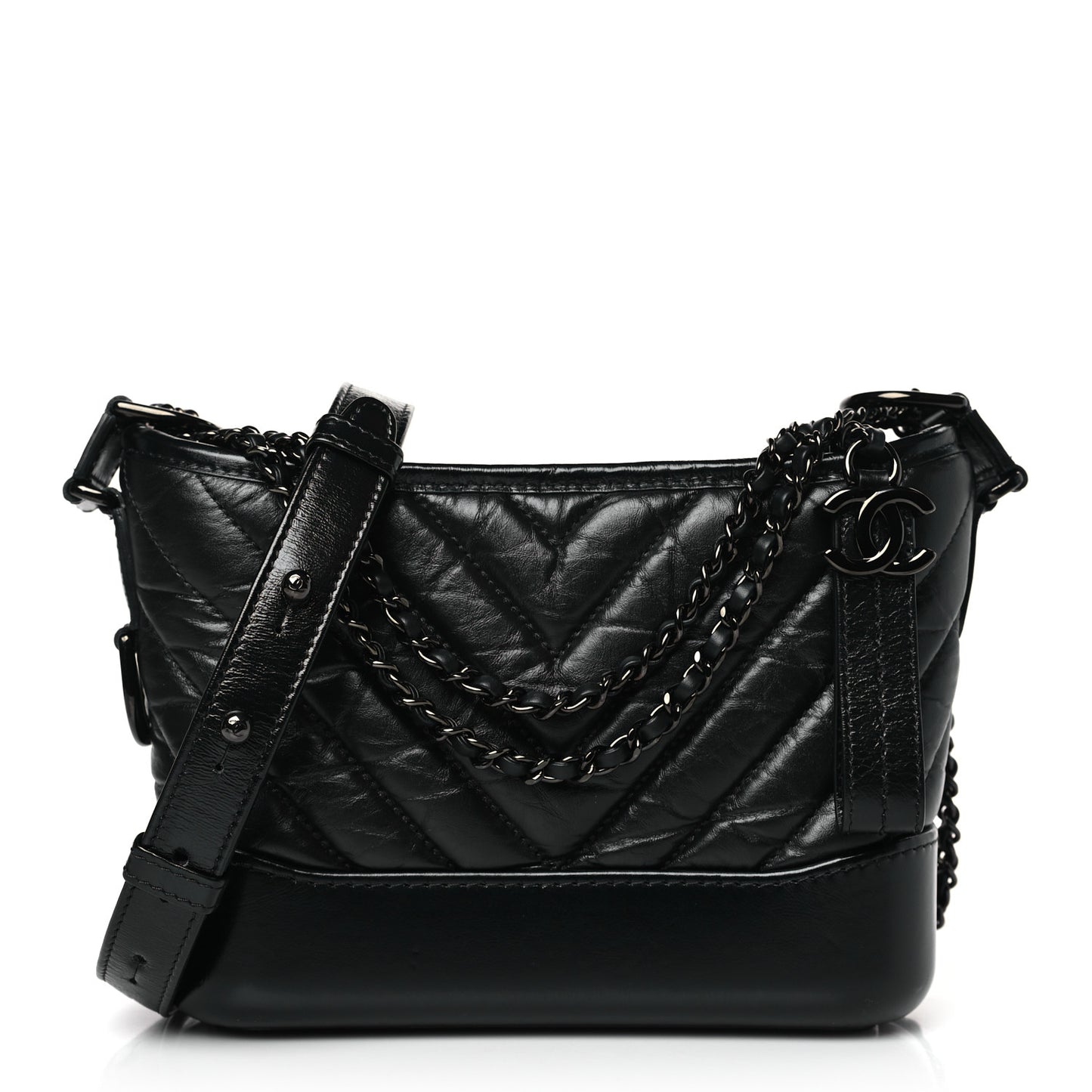 Aged Calfskin Chevron Quilted Small Gabrielle Hobo So Black
