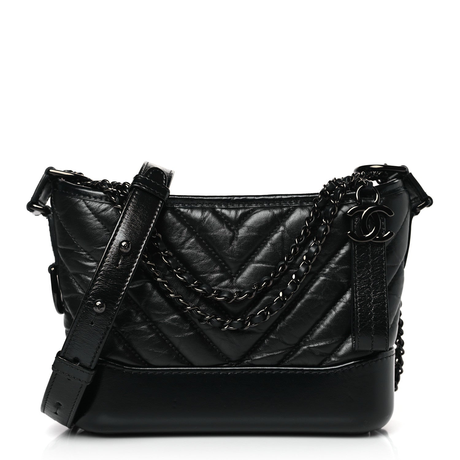 Chanel Aged Calfskin Chevron Quilted Small Gabrielle Hobo So Black 1 of 10