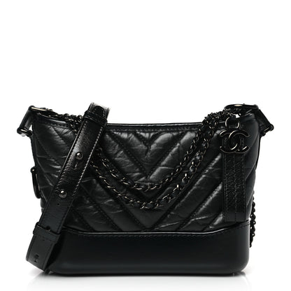 Chanel Aged Calfskin Chevron Quilted Small Gabrielle Hobo So Black 1 of 10