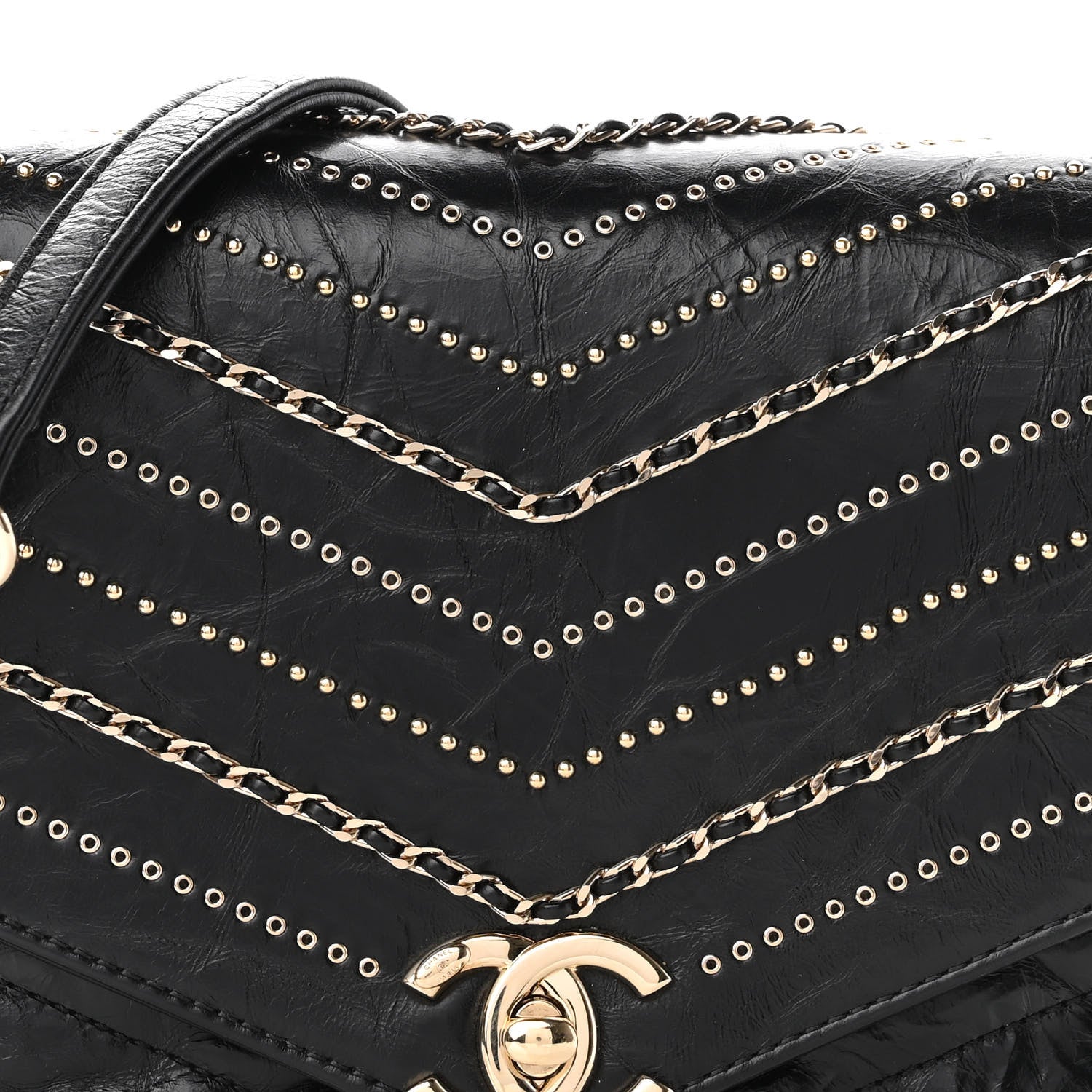 Chanel Crumpled Calfskin Chevron Chain Mini Square Flap Black 8 of 10
