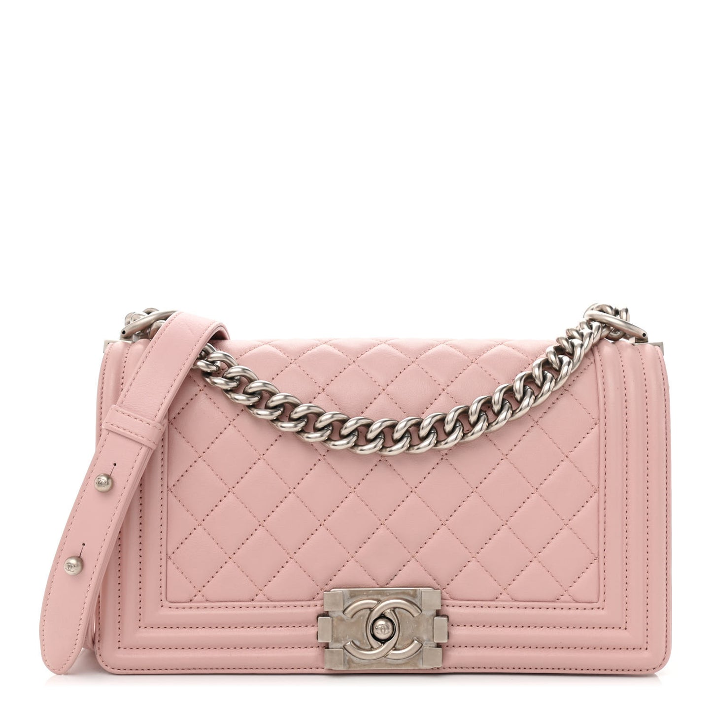 Calfskin Quilted Medium Boy Flap Light Pink