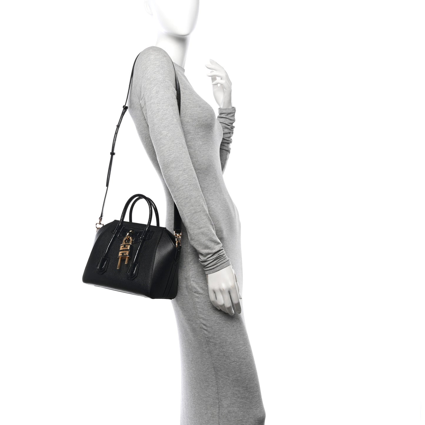 Grained Calfskin Mini Lock Antigona Shoulder Bag Black