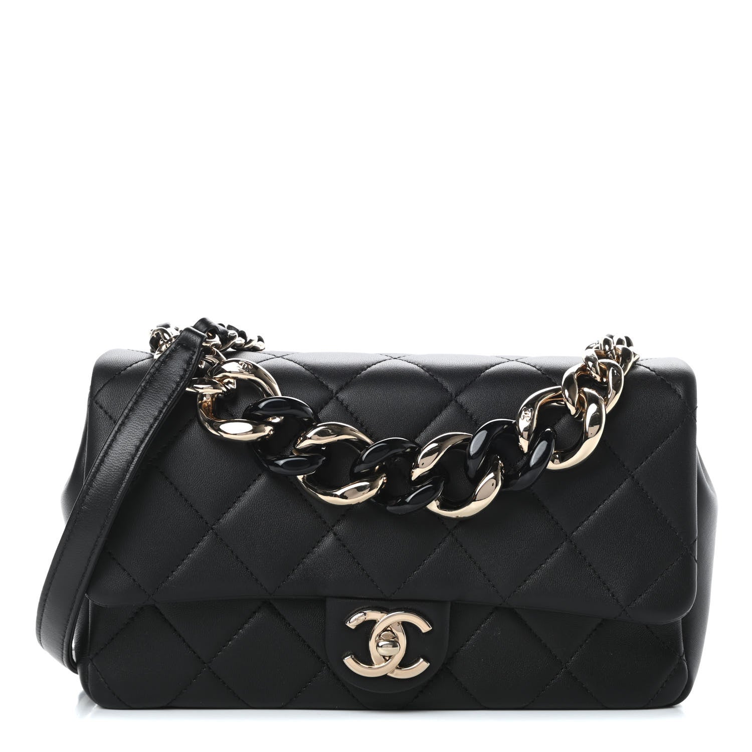 Chanel Lambskin Quilted Resin Bi-Color Chain Flap Bag Black 1 of 11