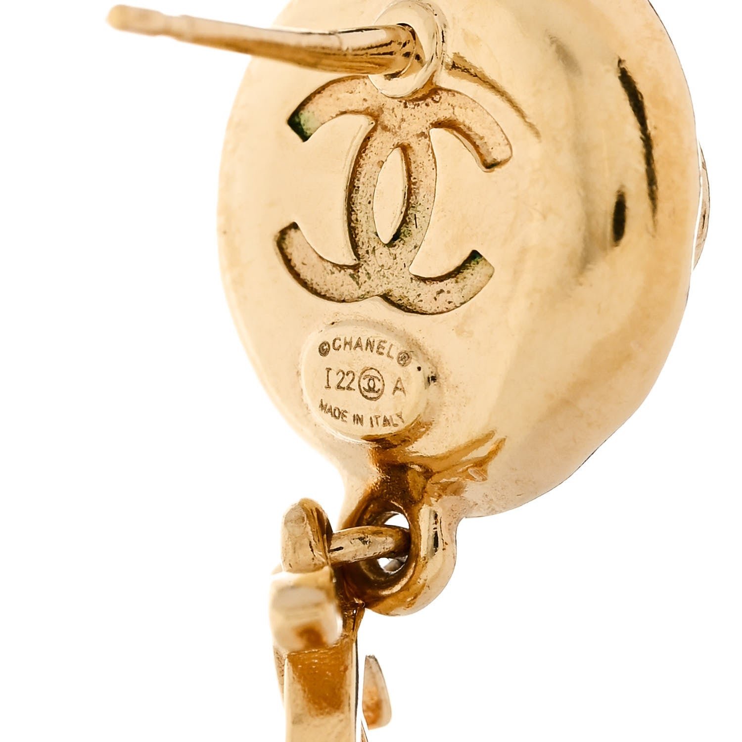 Chanel Metal Lambskin Camellia CC Drop Earrings Gold Black 4 of 4