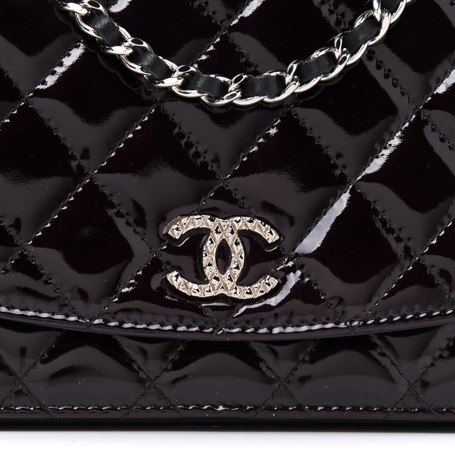 Chanel Patent Quilted Brilliant Wallet On Chain WOC Black 9 of 12