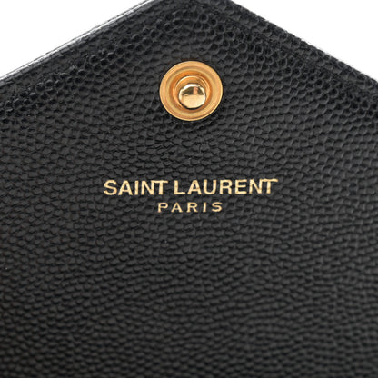 Saint Laurent Grain De Poudre Matelasse Chevron Monogram Envelope Chain Wallet Black 6 of 13