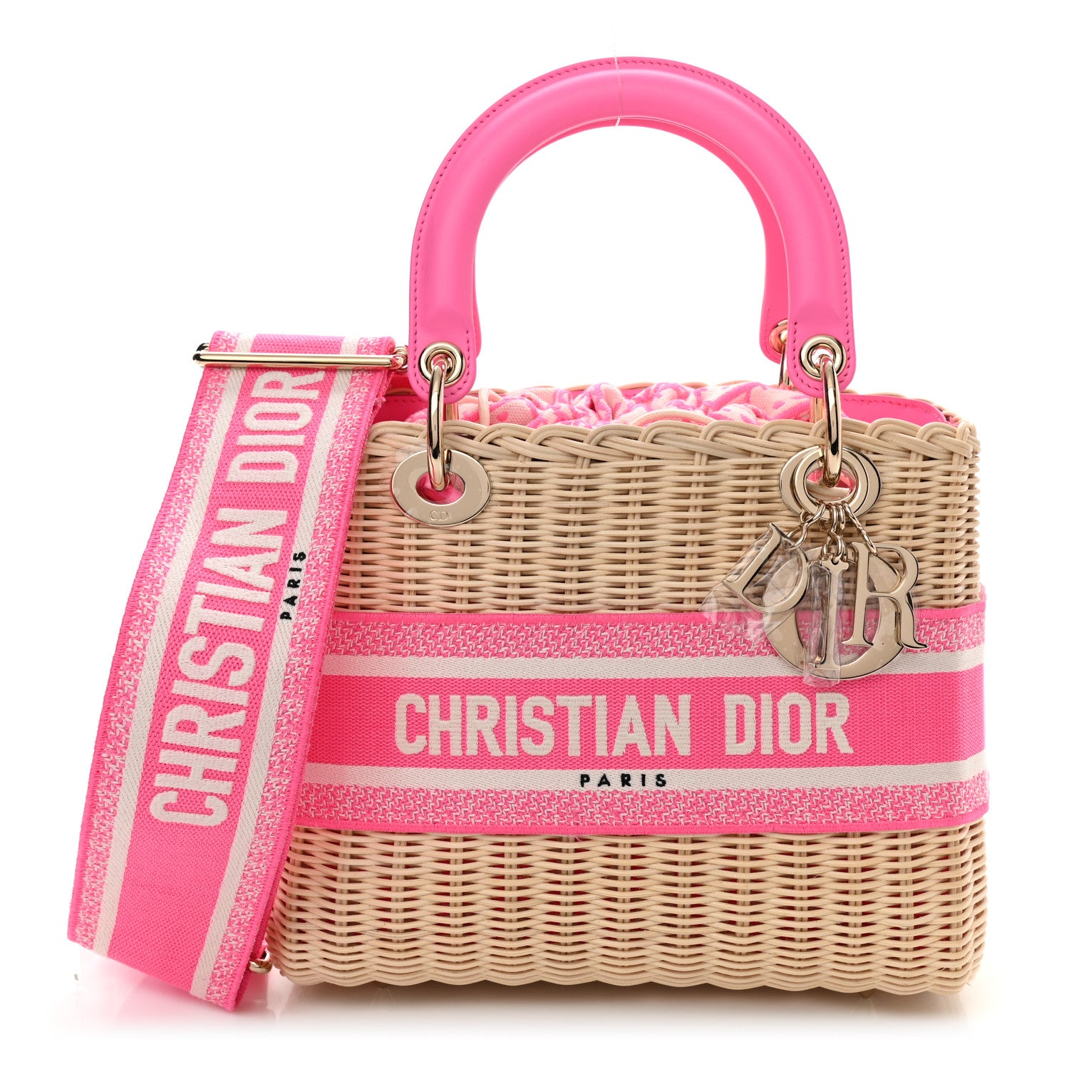 Christian Dior Wicker Oblique Medium Lady Dior Bag Fluorescent Pink 1 of 9