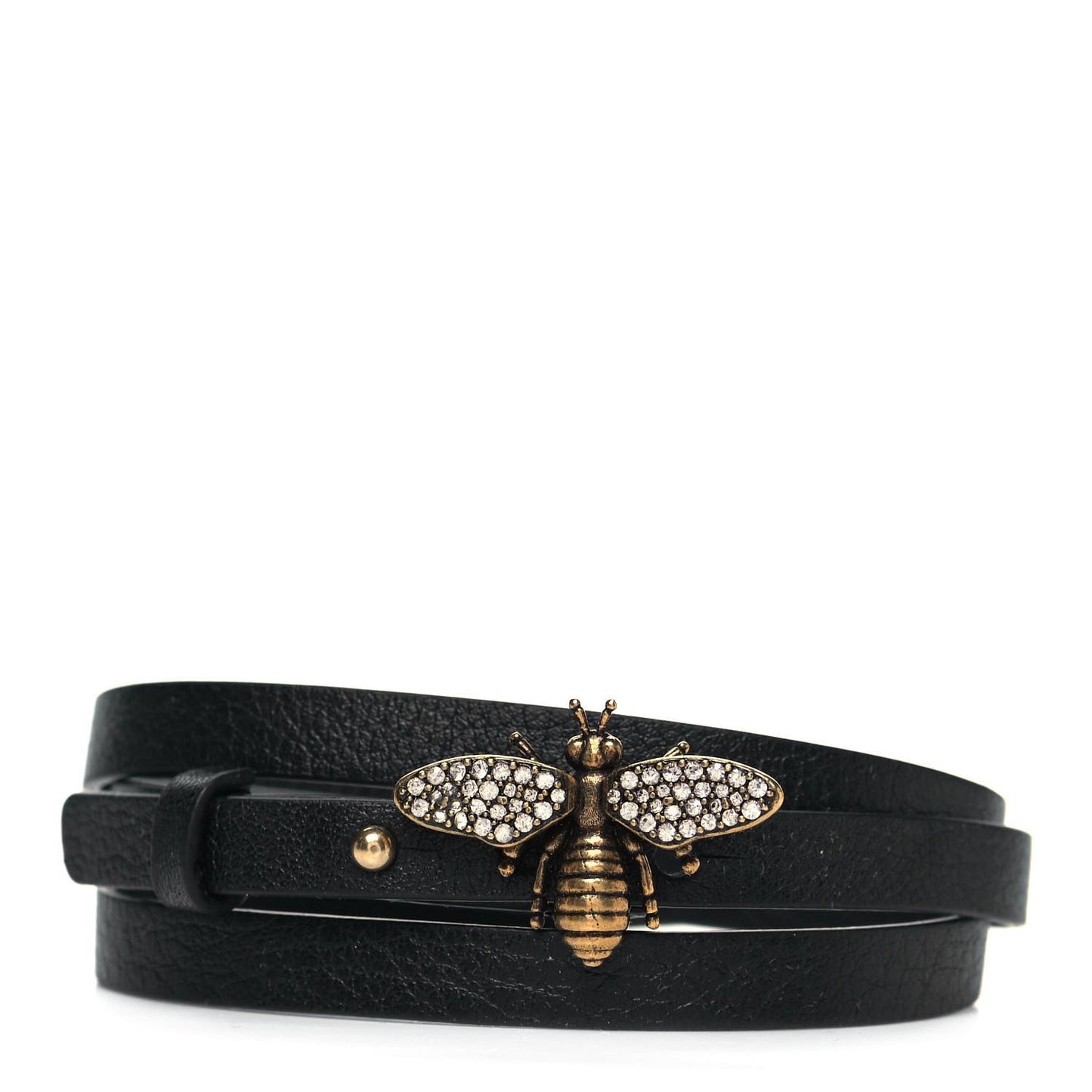 Calfskin Crystal Bee Triple Loop Bracelet Black