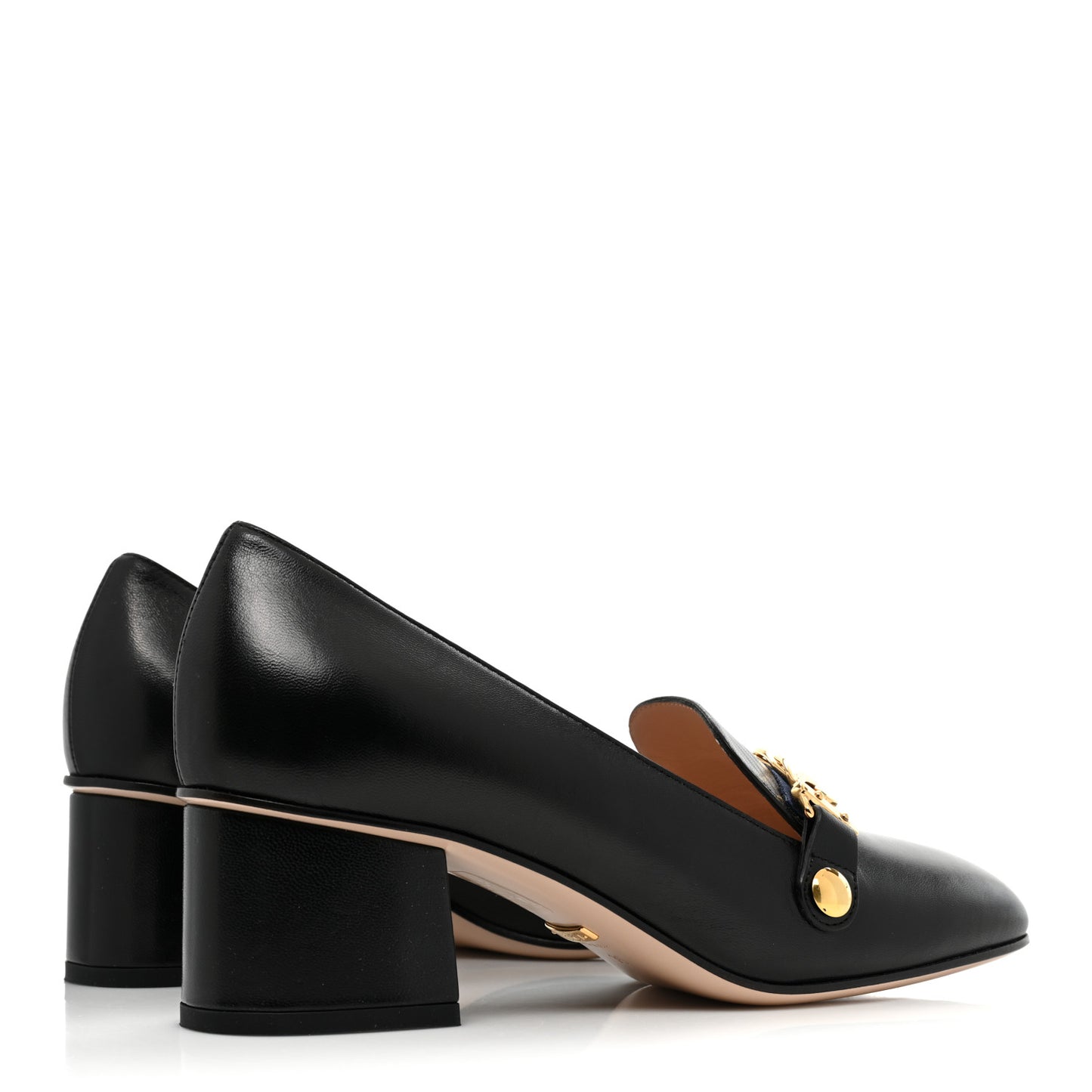 Malaga Kid Sylvie Web Chain Mid Heel Loafers 36 Black
