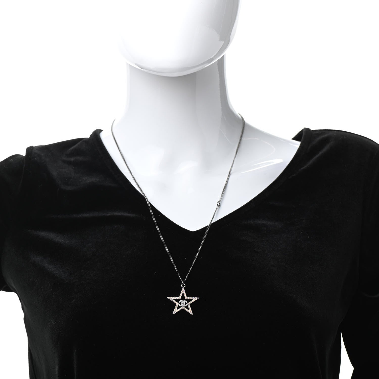 Chanel Ruthenium Crystal Star CC Necklace Iridescent Pink 2 of 6