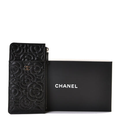 Chanel Caviar Camellia Embossed Classic Flat Wallet Pouch Black 4 of 7