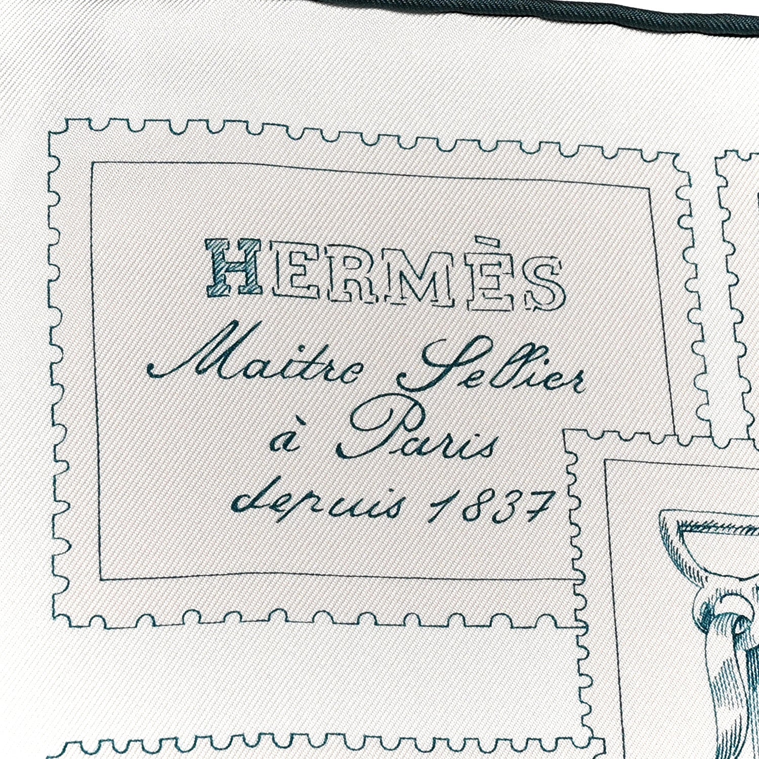 Hermes Silk Le Philateliste Du Faubourg Scarf 90 Rose Pale Gris White 2 of 4