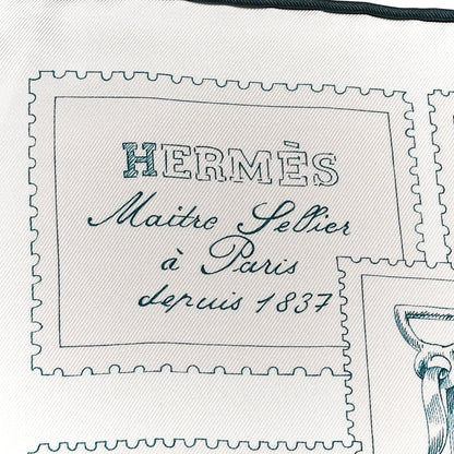 Hermes Silk Le Philateliste Du Faubourg Scarf 90 Rose Pale Gris White 2 of 4