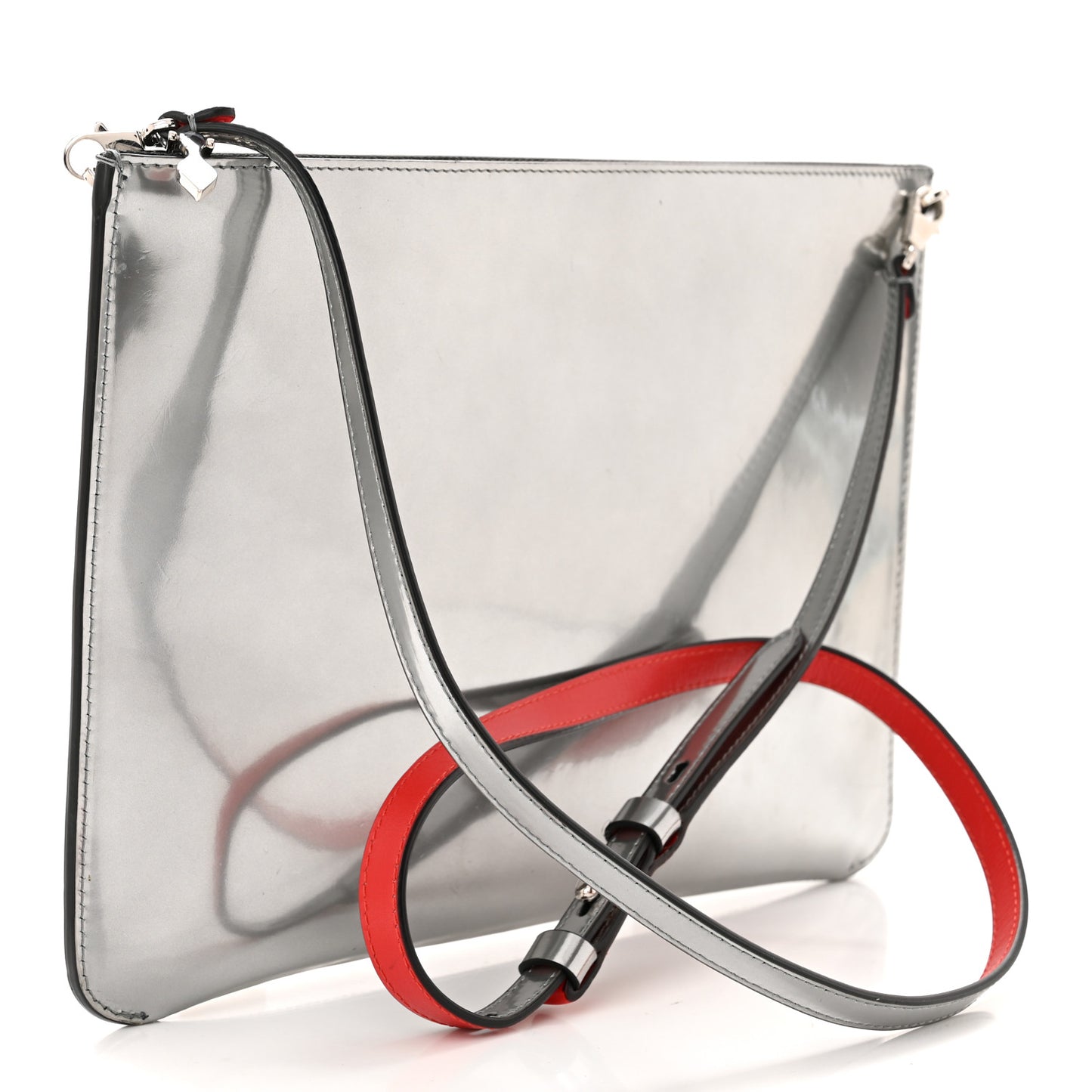 Patent Calfskin Glitter Studded Loubiclutch Crossbody Clutch Silver