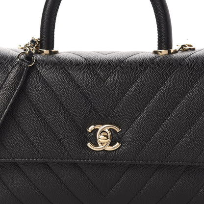 Chanel Caviar Chevron Quilted Mini Coco Handle Flap Black 10 of 11
