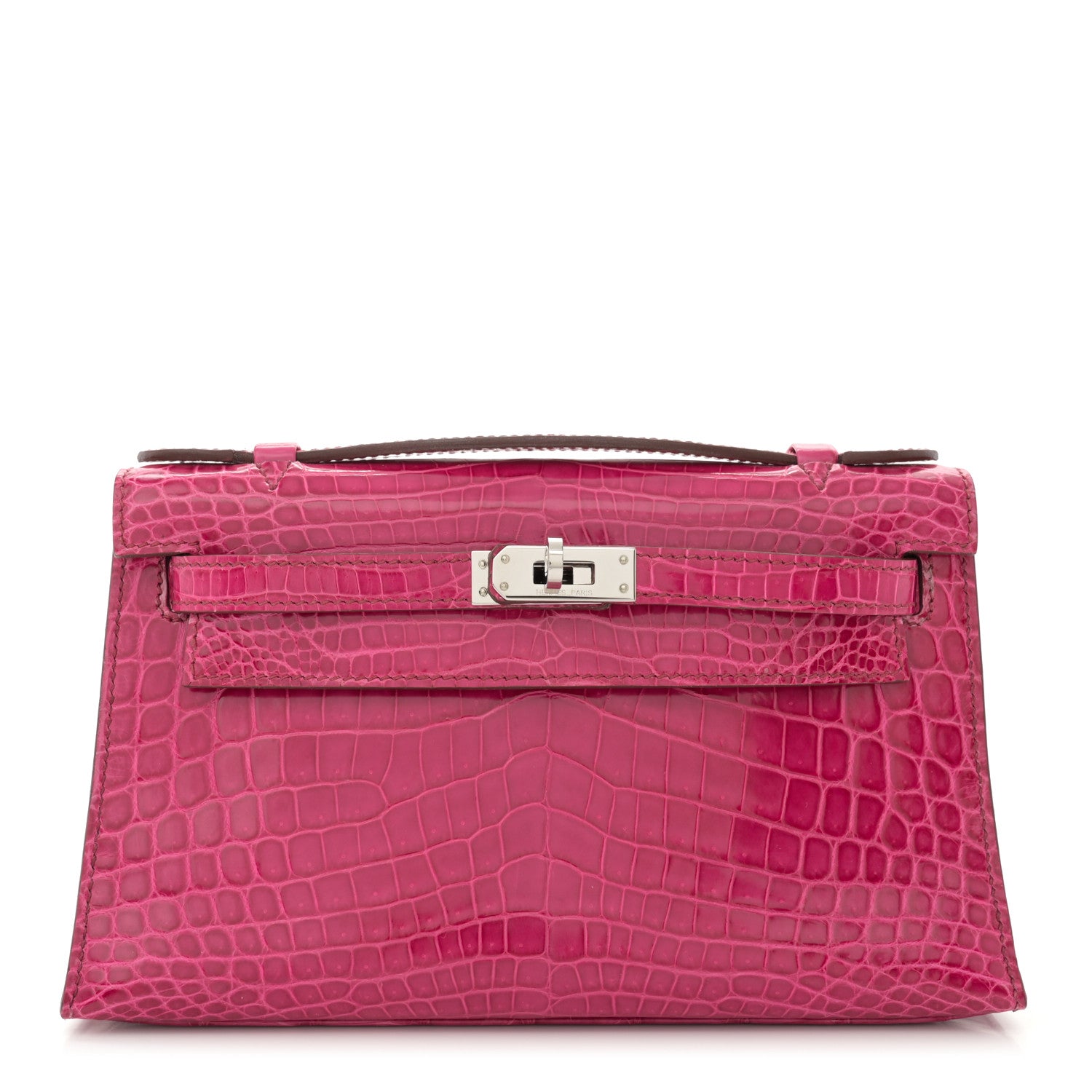 Hermes Shiny Niloticus Crocodile Kelly Pochette Fuchsia 1 of 13