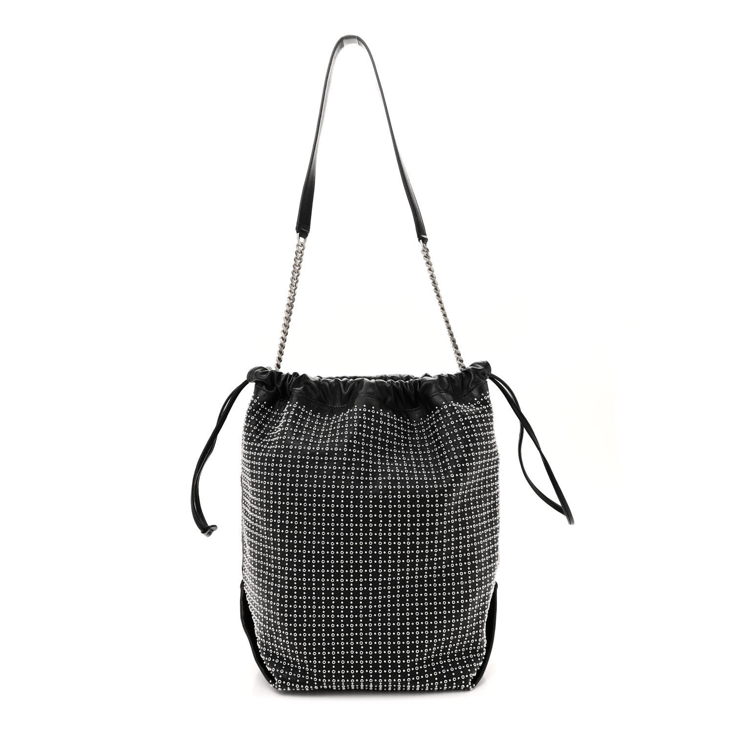 Saint Laurent Lambskin Studded Drawstring Bag Black 1 of 10