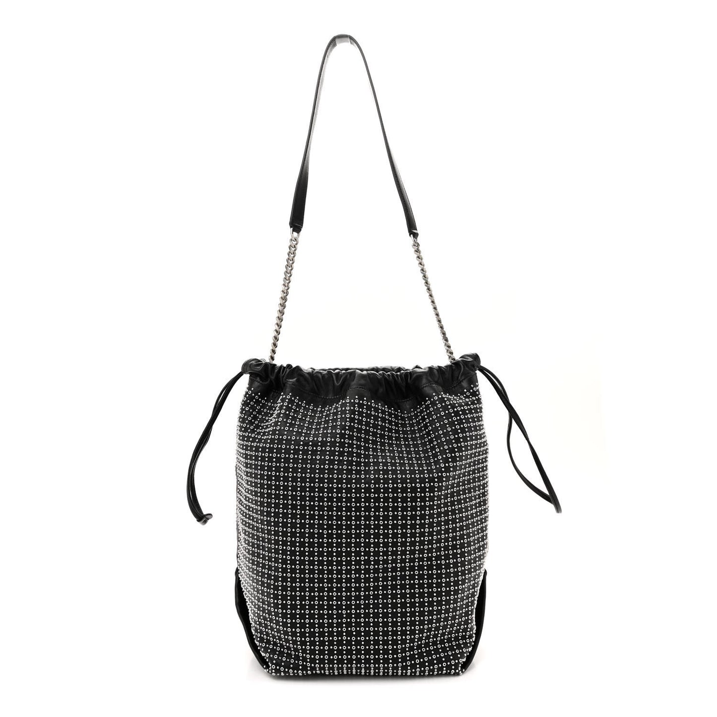 Lambskin Studded Drawstring Bag Black