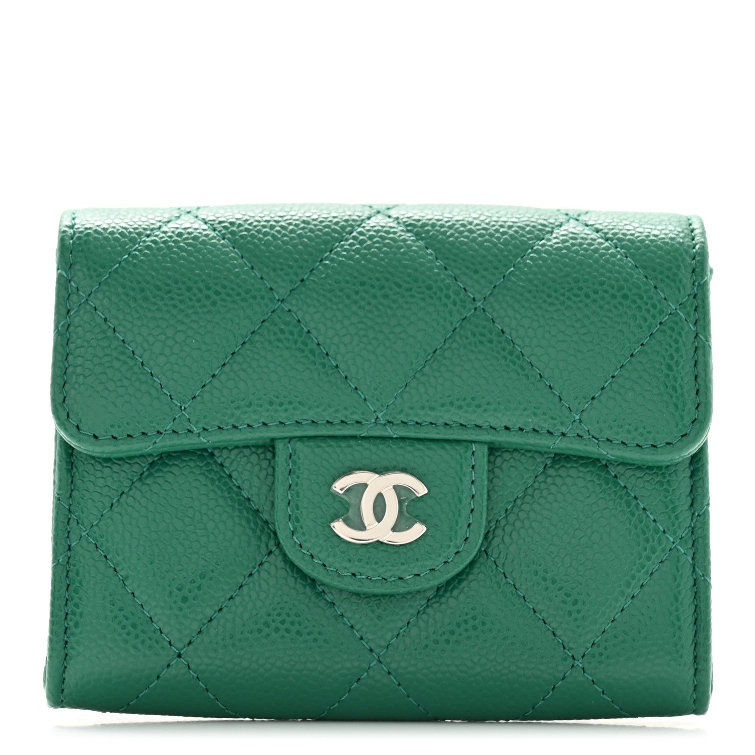 Chanel Caviar Quilted Flap Card Holder Wallet Green 1 of 9