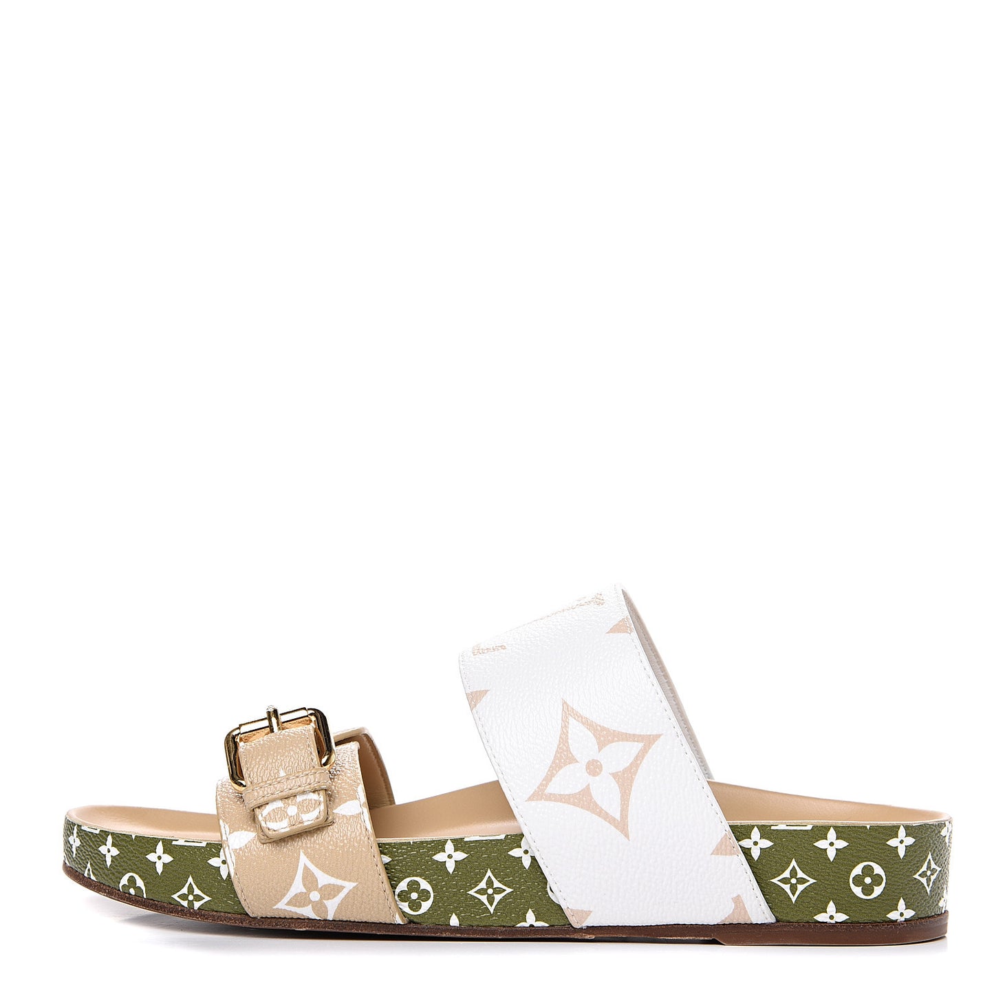 Monogram Giant Bom Dia Flat Mule Sandals 38 White Moka