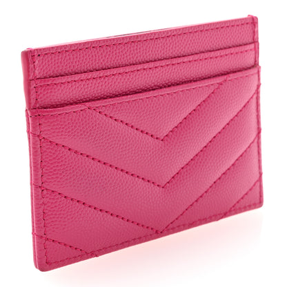 Saint Laurent Grain De Poudre Matelasse Chevron Monogram Credit Card Case Fresh Fuxia 3 of 11