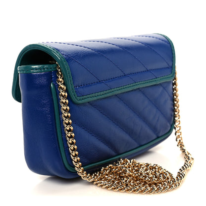 Gucci Azalea Calfskin Enamel Matelasse Diagonal Super Mini Torchon GG Marmont Shoulder Bag Imperial Blue Pavone 3 of 11