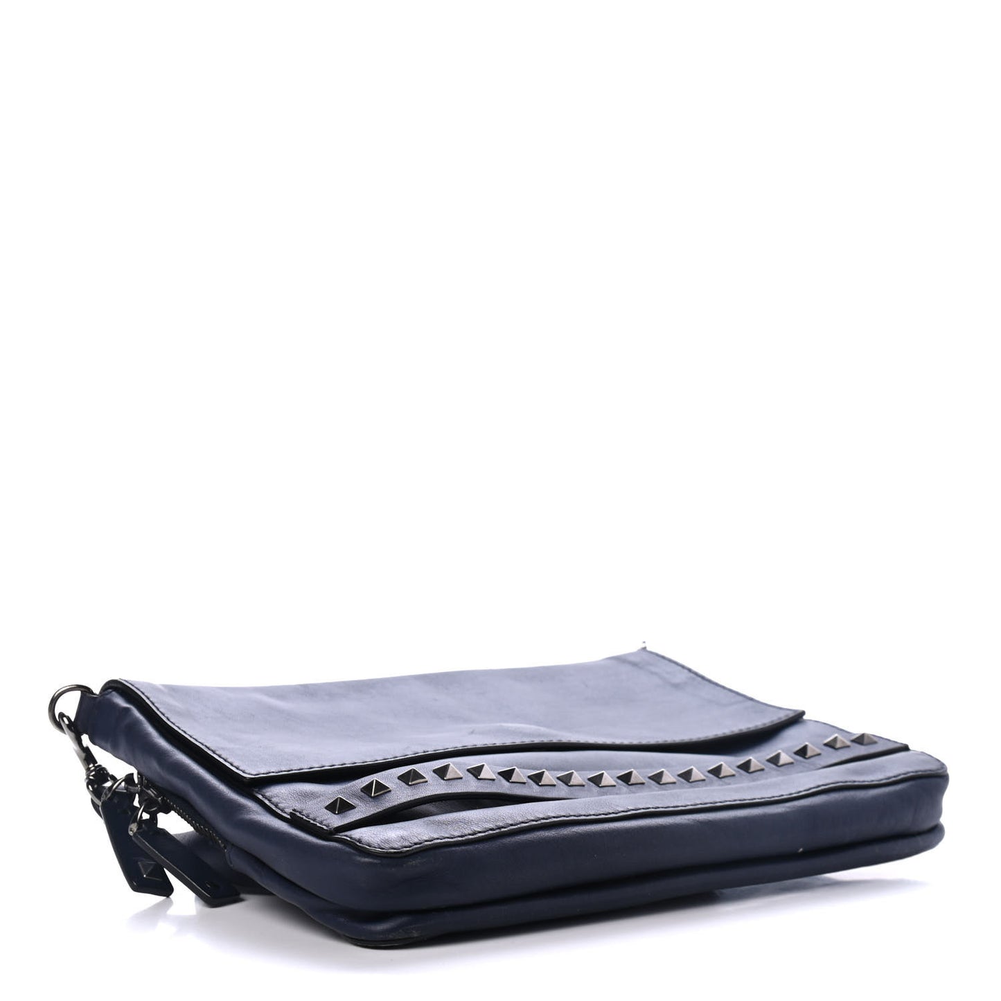 Vitello Rockstud Back Pocket Flap Crossbody Bag Dark Blue