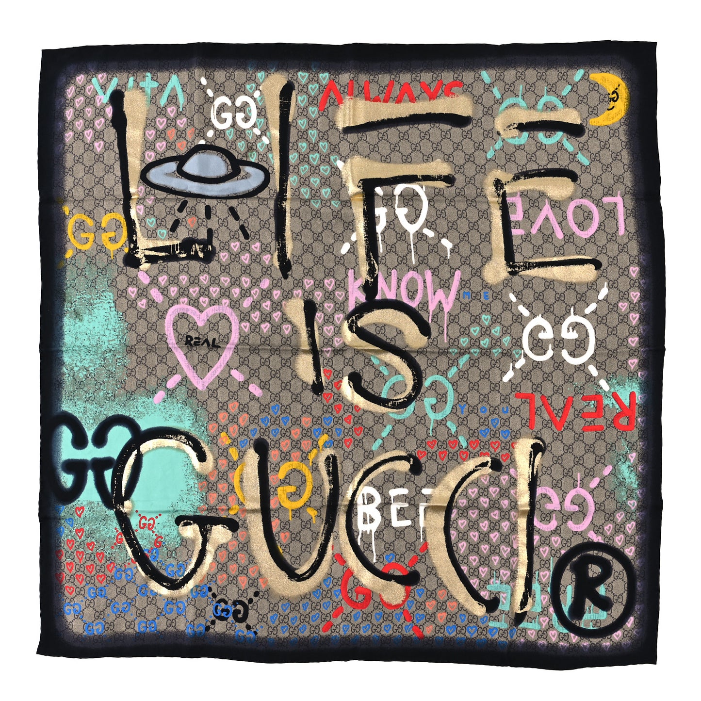 Silk Twill GG Monogram Life is Gucci Square Scarf Multicolor
