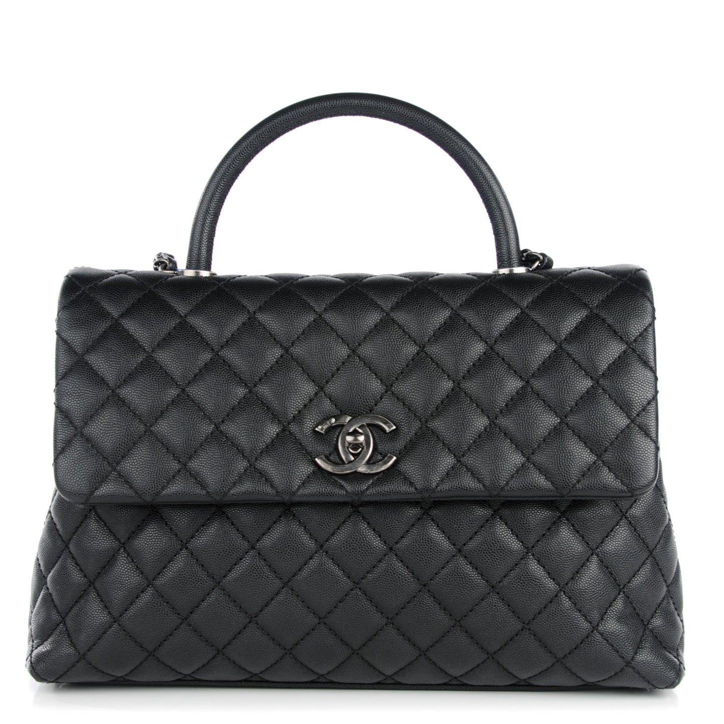 Caviar Quilted Medium Coco Handle Flap Black