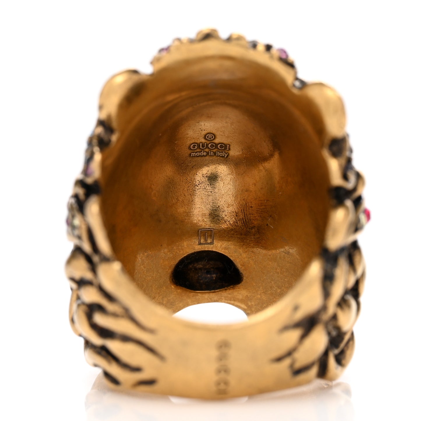 Metal Crystal Lion Head Ring 13 Aged Gold