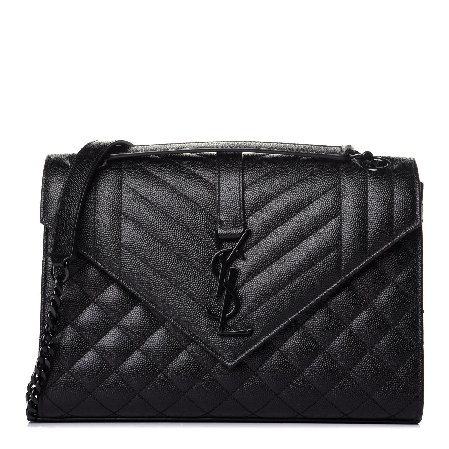 Saint Laurent Grain De Poudre Textured Mixed Matelasse Triquilt Medium Monogram Satchel Black 1 of 8