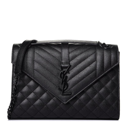 Saint Laurent Grain De Poudre Textured Mixed Matelasse Triquilt Medium Monogram Satchel Black 1 of 8