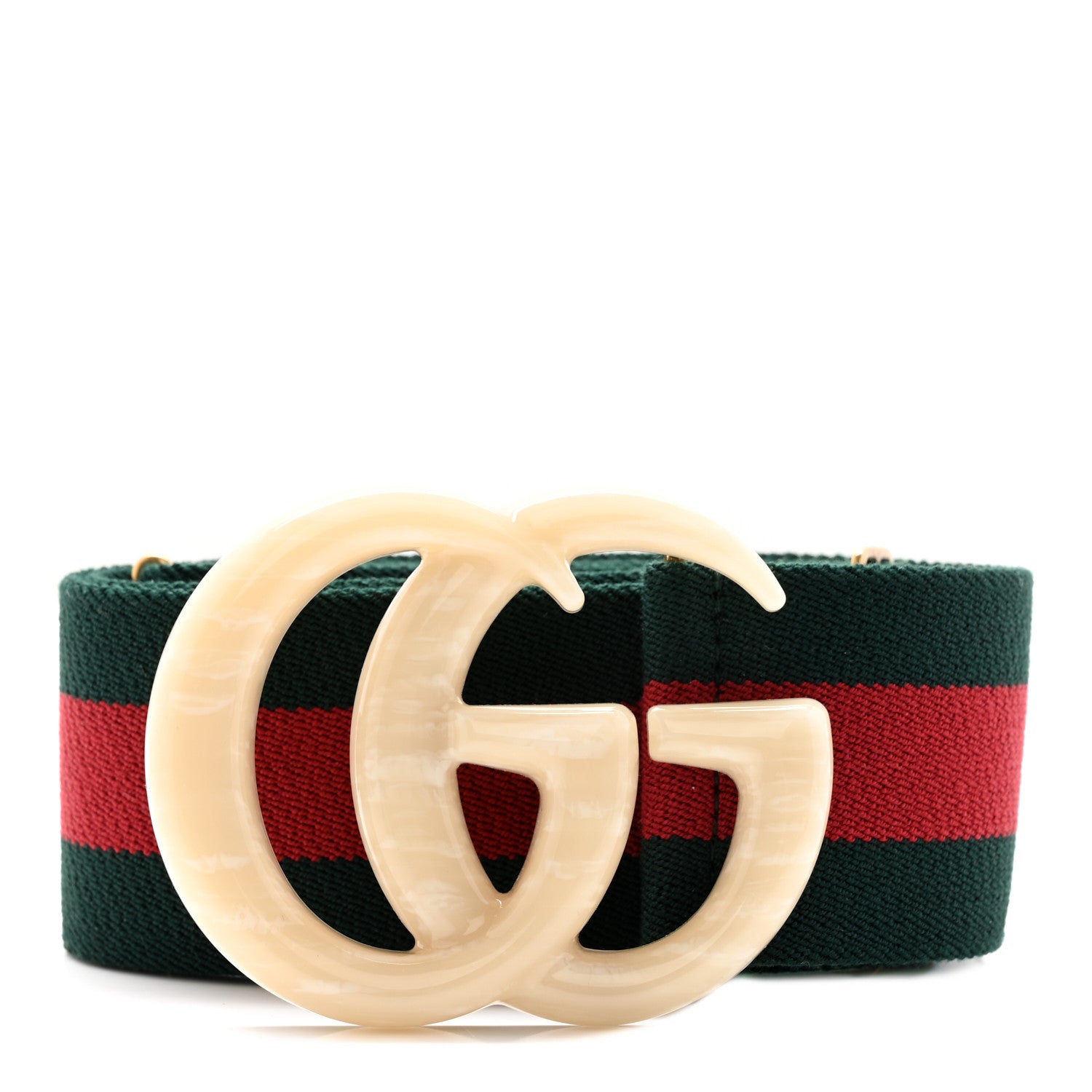Gucci Web Elastic Plexiglass GG Marmont Belt 85 34 Red Green 1 of 6