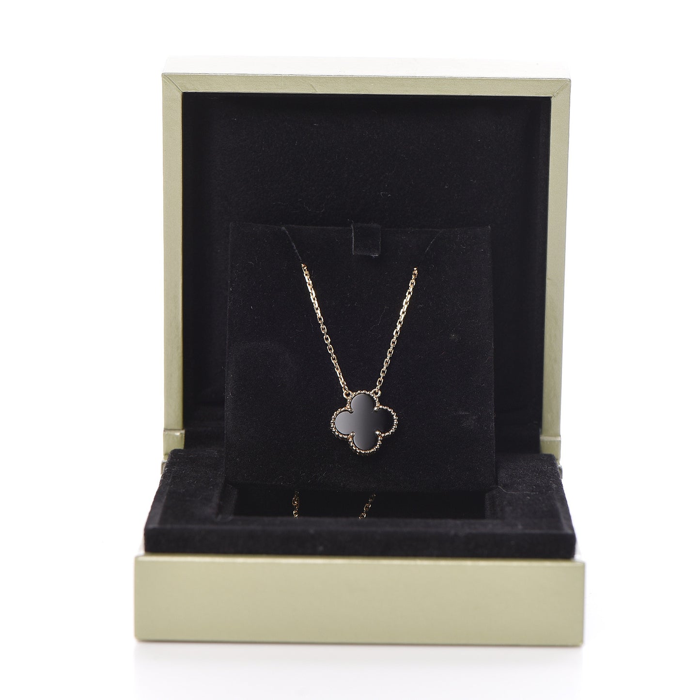 18K Yellow Gold Black Onyx Vintage Alhambra Pendant Necklace