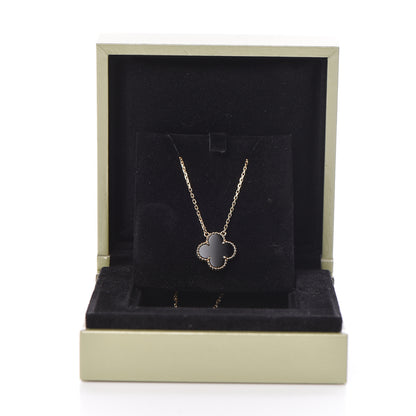 Van Cleef & Arpels 18K Yellow Gold Black Onyx Vintage Alhambra Pendant Necklace 8 of 8