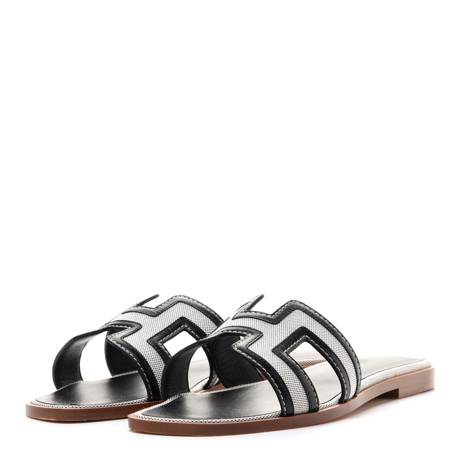 Hermes Calfskin Canvas Oran Sandals 37 Black 3 of 8