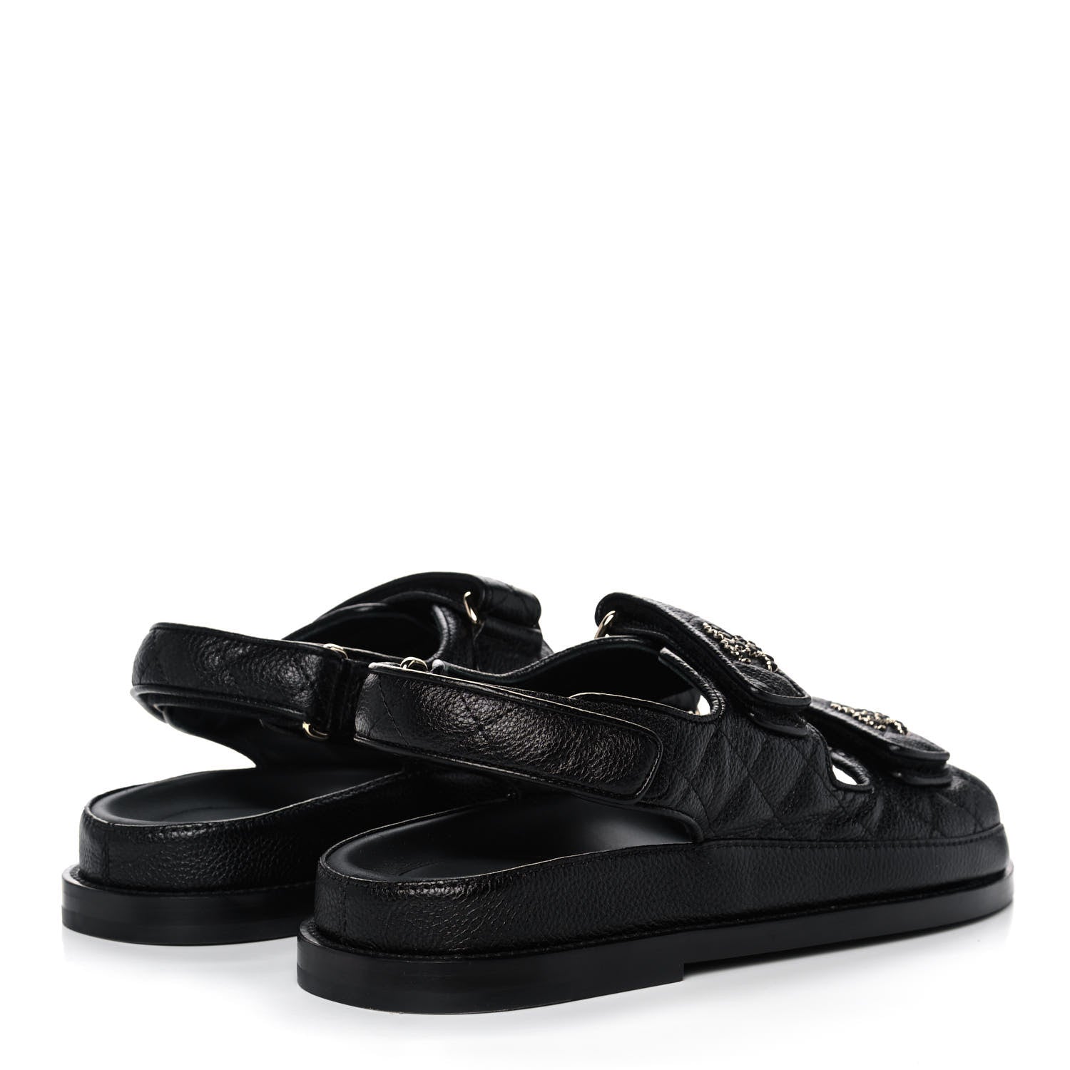 Chanel Grained Calfskin Velcro Dad Sandals 36.5 Black 4 of 9