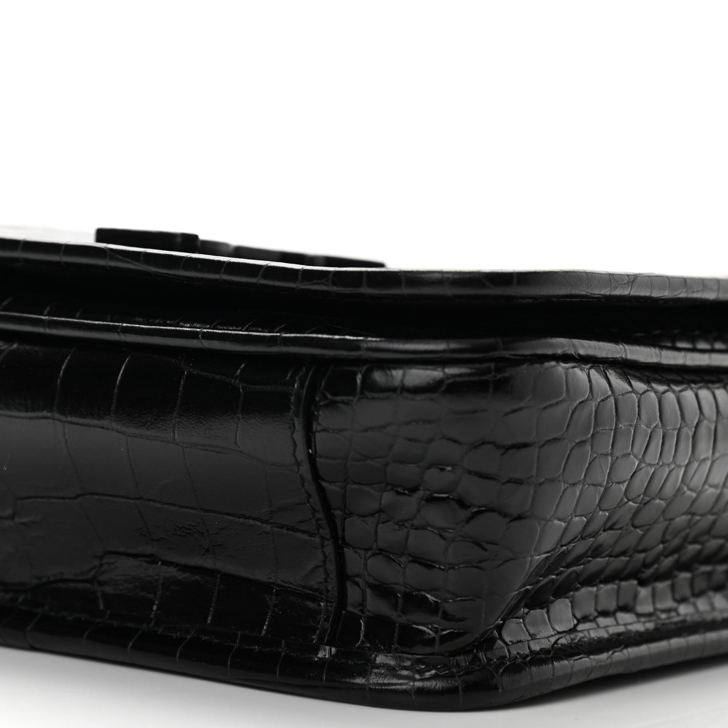 Crocodile Embossed Lambskin Matelasse Monogram Niki Chain Wallet Black