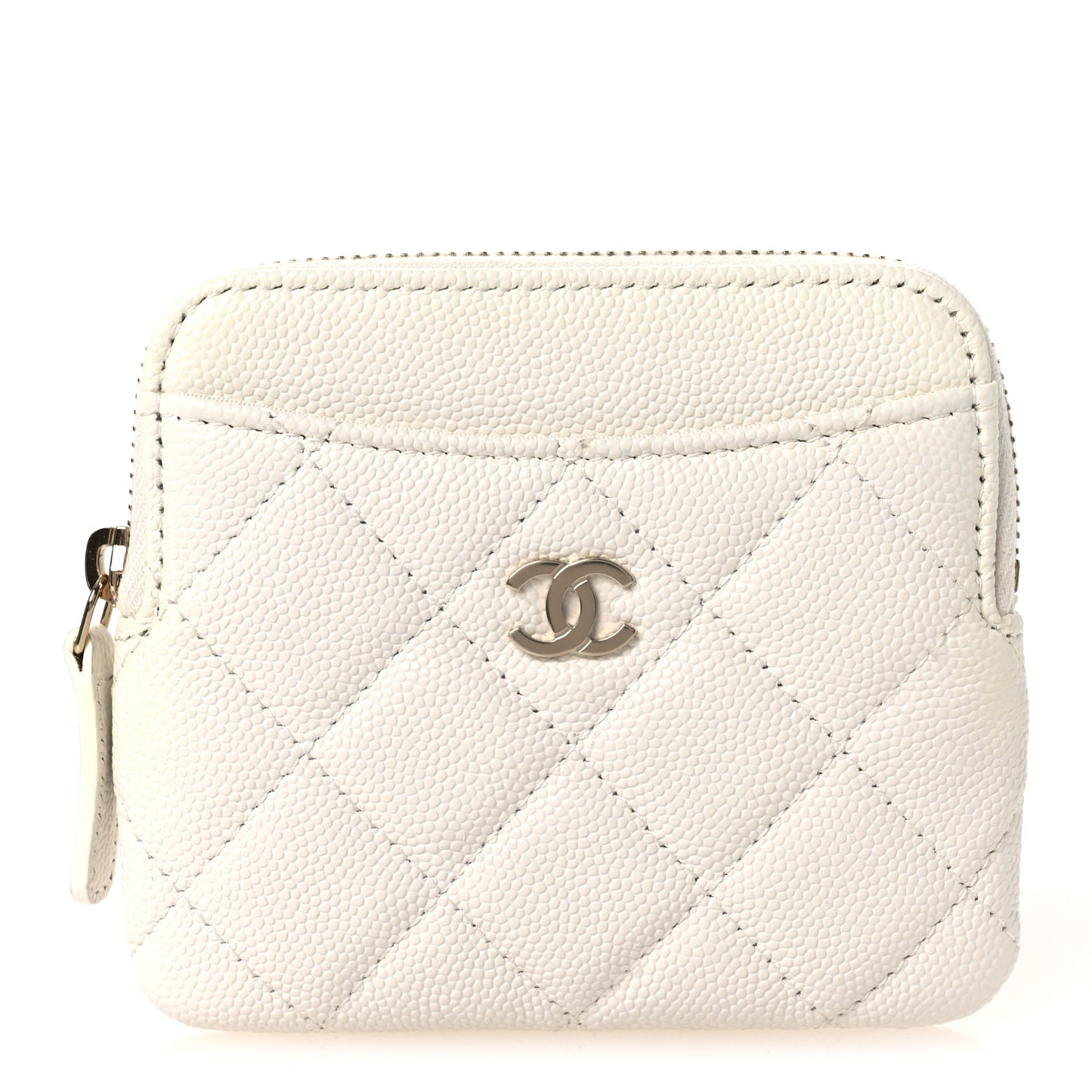 Caviar Quilted Zip Card Holder Wallet White