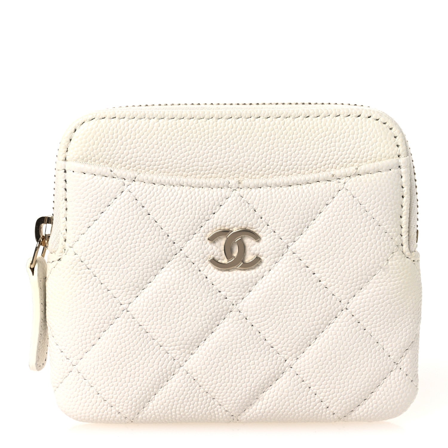 Chanel Caviar Quilted Zip Card Holder Wallet White 2 of 16