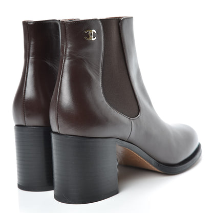 Chanel Glazed Calfskin Short Boots 40 Dark Brown 4 of 8