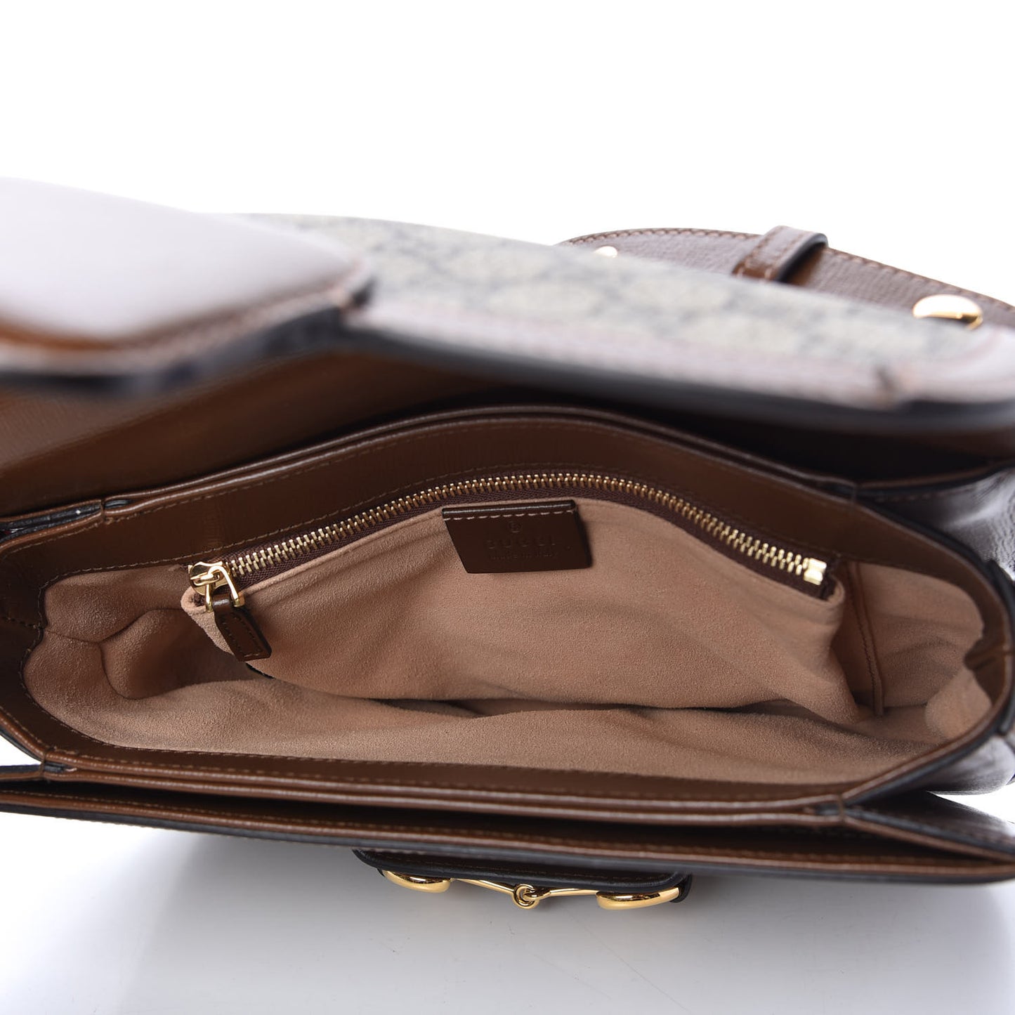 GG Supreme Monogram Horsebit 1955 Shoulder Bag Beige Brown Sugar