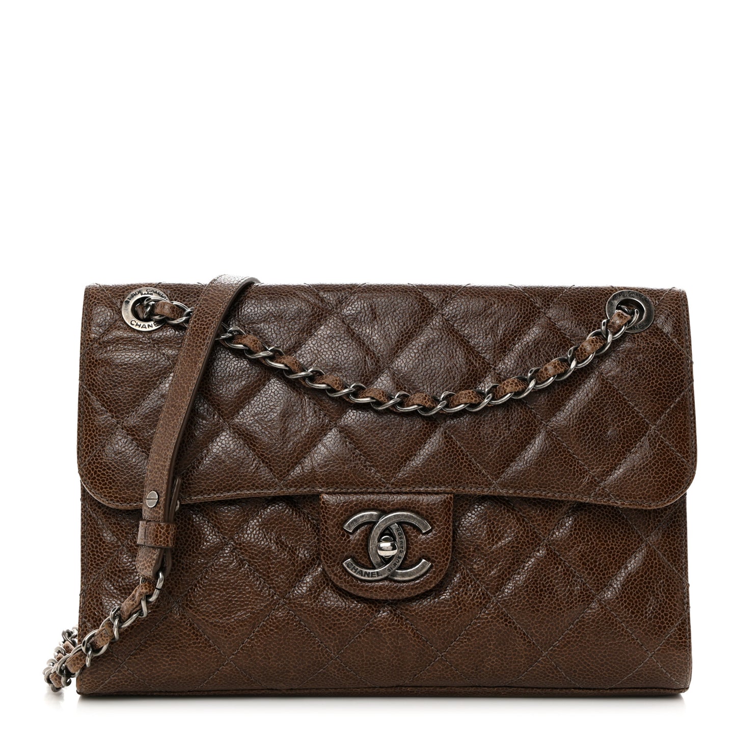 Crumpled Grained Calfskin Medium CC Crave Flap Brown