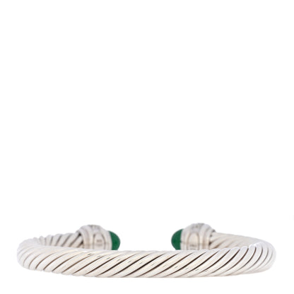 David Yurman Sterling Silver Diamond Green Chalcedony 7mm Cable Classics Bracelet 2 of 4