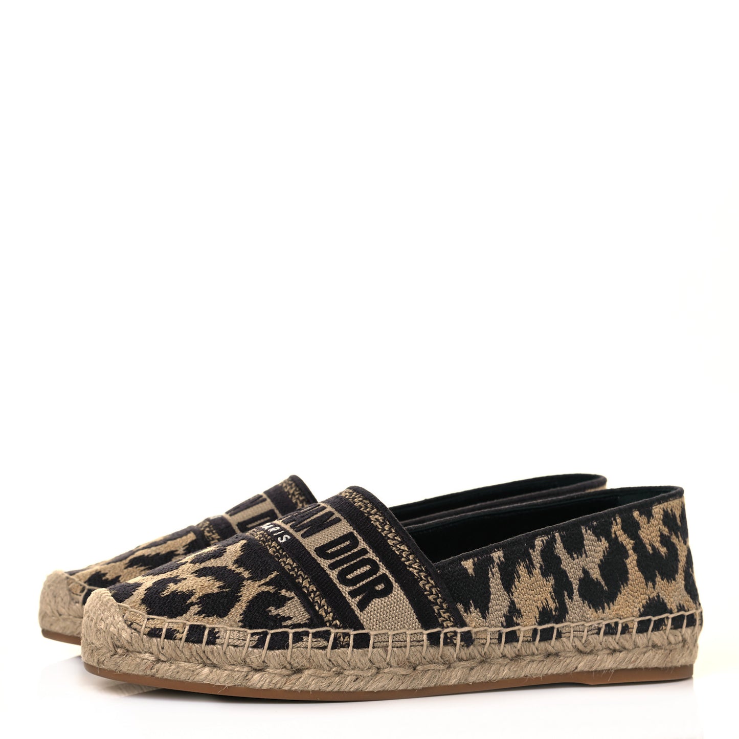 Cotton Embroidered Leopard Print Granville Espadrille 37 Natural