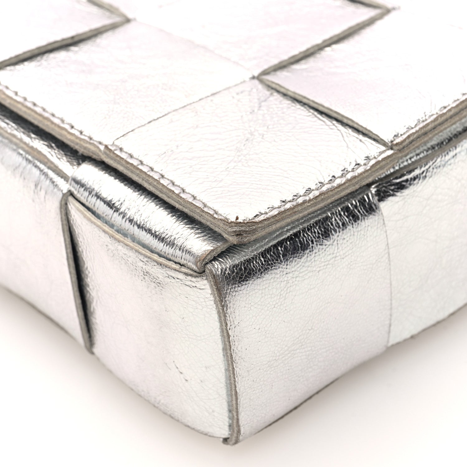 Bottega Veneta Metallic Lambskin Maxi Intrecciato Cassette Crossbody Bag Silver 9 of 9