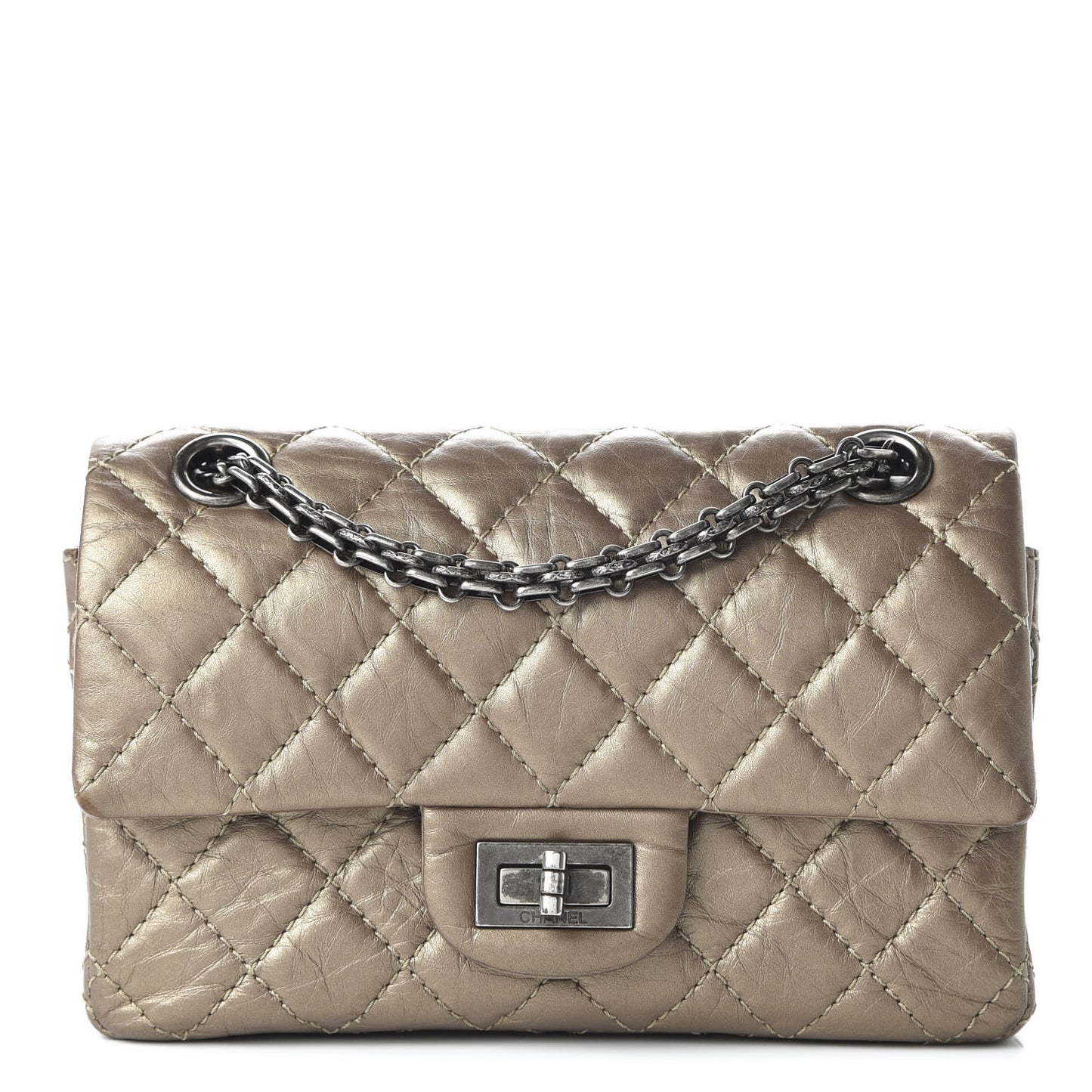 Metallic Calfskin Quilted 2.55 Reissue 224 Flap Gold